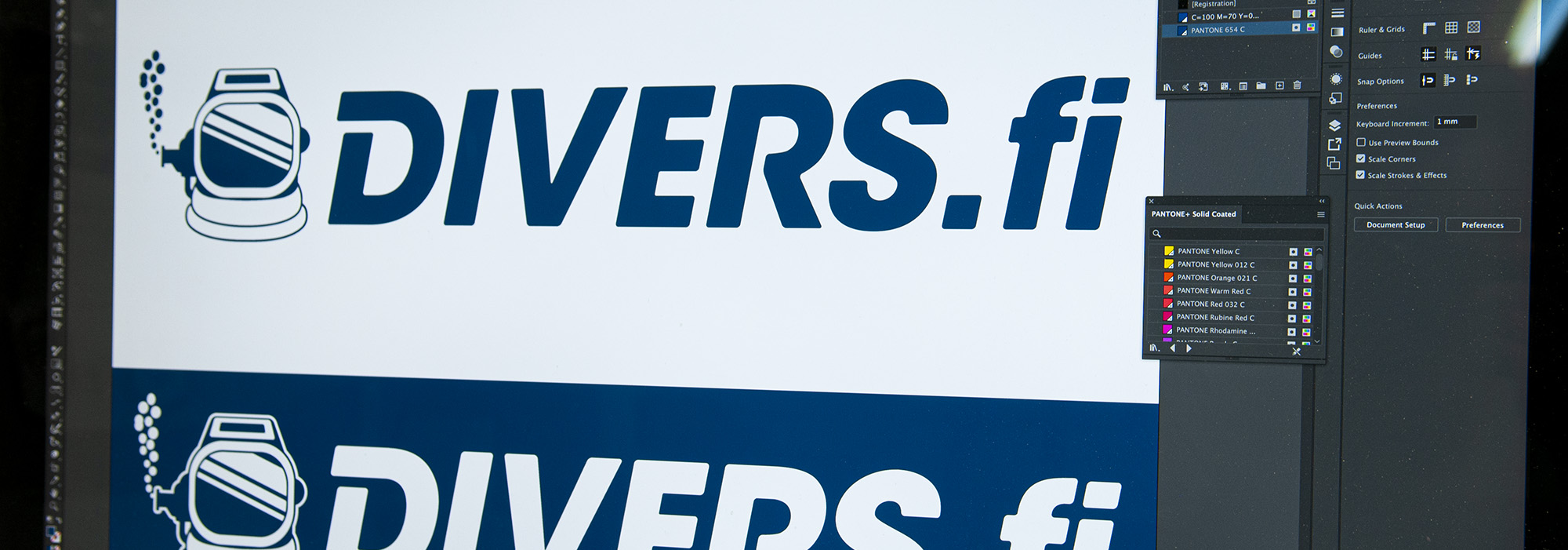Suunnittelemamme Divers logo kuvaruudulla.